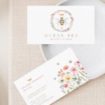 Vintage Honey Queen Bee Watercolor Wildblumen Visitenkarte<br><div class="desc">Elegantes, Vintages Design im honigfarbenen Design der Visitenkarte. Das Design besticht durch die originelle handbemalte Honigbiene im Vintagen Stil mit einer eleganten goldenen Krone über der Biene. Ein wunderschöner Blumenkranz im Stil der Wildblume umrahmt die Bienenkönigin-Illustration. Angepasst mit Ihrem Firmennamen und Slogan und Monogramm. Auf der Rückseite finden Sie unsere...</div>