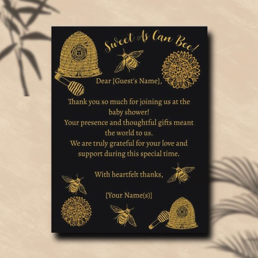 Vintage Honeycomb Bee Black Baby Dusche Postkarte