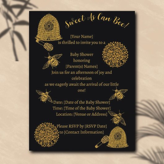 Vintage Honeycomb Bee Black Baby Dusche Postkarte