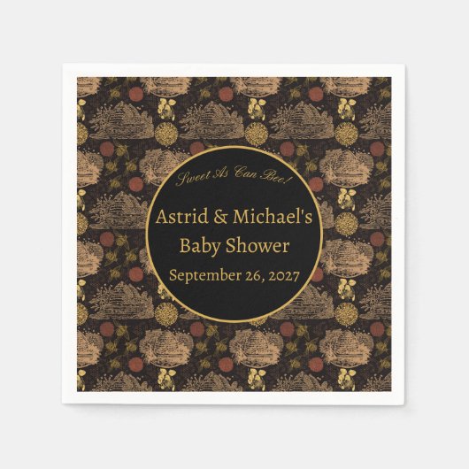 Vintage Honeycomb Bee Black Baby Dusche Serviette (Vorderseite)