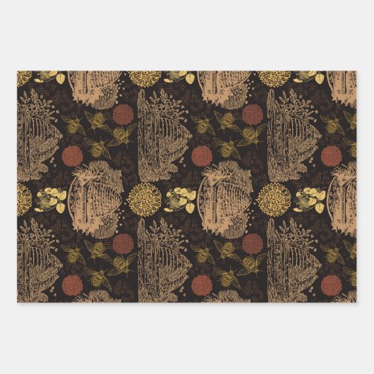 Vintage Honeycomb Bee Black Geschenkpapier Set (Vorderseite)