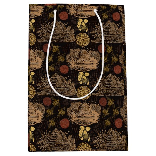Vintage Honeycomb Bee Black Mittlere Geschenktüte (Vorderseite)