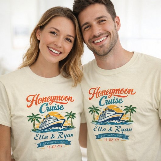 Vintage Honeymoon Cruise Personalized Couple’s T-Shirt