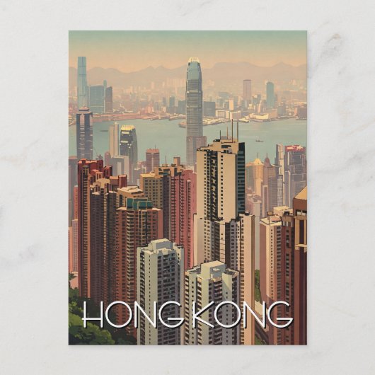 Vintage Hong Kong Wolkenkratzer Reise Postkarte (Vorderseite)