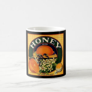 Vintage Honig- und Orangen-Werbeetikett Kaffeetasse