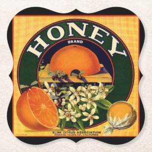 Vintage Honig- und Orangen-Werbeetikett Untersetzer