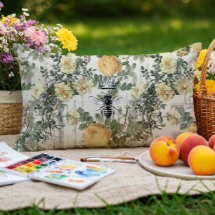 Vintage-Honigbiene-Ephemera-Blumen-Gelb- Outdoor Kissen Für Draußen