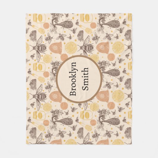 Vintage Honigbiene Fleecedecke (Vorderseite)