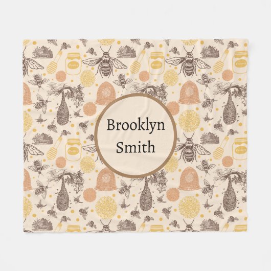 Vintage Honigbiene Fleecedecke (Vorderseite (Horizontal))