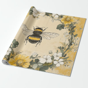 Vintage Honigbiene Wildblumengarten (4) Geschenkpapier