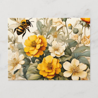 Vintage Honigbienen in pflanzlichen Stoffen Postkarte