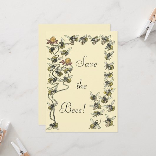 Vintage Honigbienen Musik spielen Rettete die Bien Karte (Vorderseite/Rückseite Beispiel)