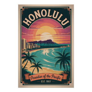 Vintage Honolulu Hawaii Paradies des Pazifik Poster