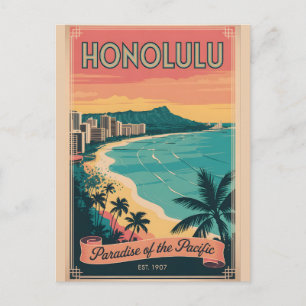 Vintage Honolulu Hawaii Paradies des Pazifik  Postkarte