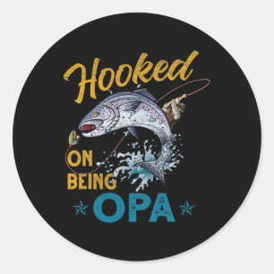 Vintage Hooked On Being Opa Lustig Angel Vatertag  Runder Aufkleber