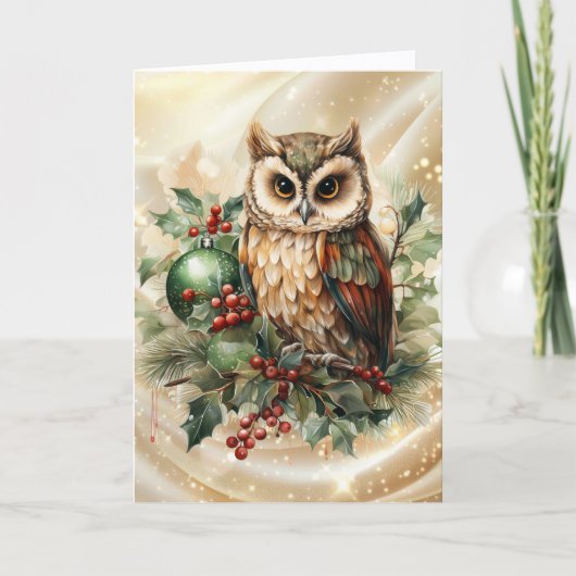 Vintage Horned Owl Christmas Feiertagskarte (Vorderseite)
