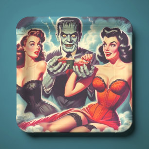 Vintage Horror-Buttone Pappteller