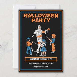 Vintage-Horror-Mumie mit Kindern Halloween Einladung