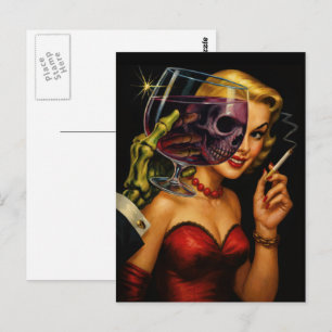 Vintage-Horror-Noir-Postkarte – Femme Fatale Skele Postkarte
