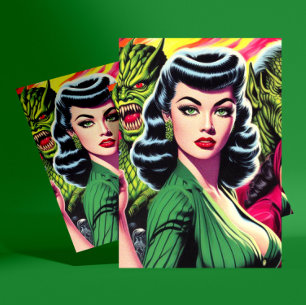 Vintage-Horror-Sci-Fi-Pulp-Mädchen Postkarte