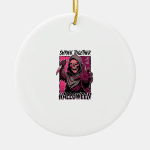 Vintage-Horror-Shirt mit graviertem Slasher-Hallow Keramik Ornament