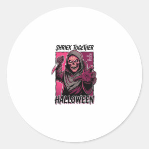 Vintage-Horror-Shirt mit graviertem Slasher-Hallow Runder Aufkleber