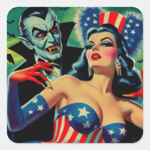 Vintage-Horror-Vampir-Mädchen Quadratischer Aufkleber