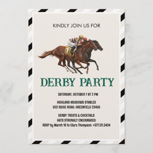 Vintage Horse Race Derby Party Invitation Einladung (Vorderseite)