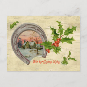 Vintage Horseshoe Holly Christmas Feiertagspostkarte