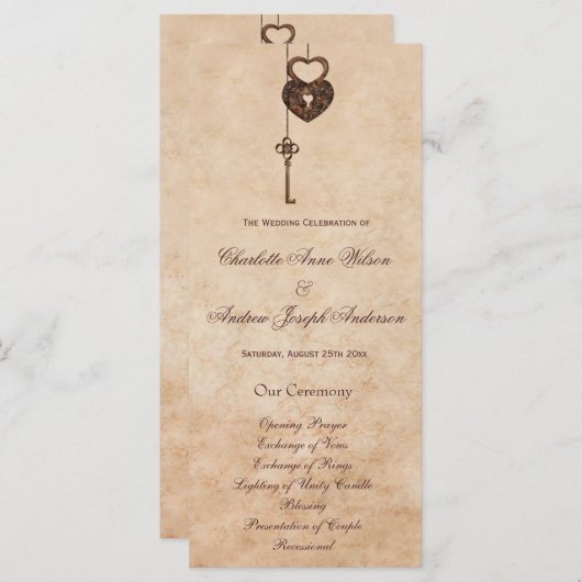 Vintage Hörsperre und Schlüsselhochzeit Programm (Vorne/Hinten)