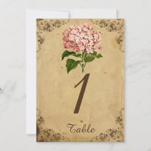 Vintage-Hortensien-Hochzeitstischnummer Einladung