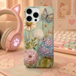 Vintage-Hortensien- und Löwenzahn-Feengarten-Magie iPhone 16 Pro Max Hülle
