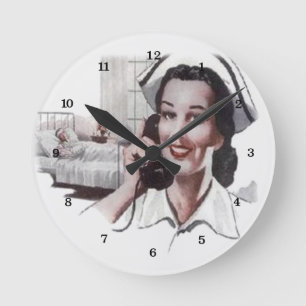 Vintage Hospital Ward Nurse on Telephone Runde Wanduhr