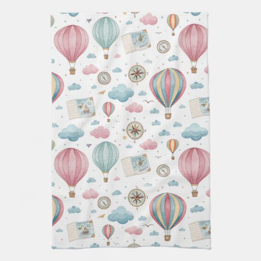 Vintage Hot Air Balloon Pattern (1) Geschirrtuch (Vertikal)