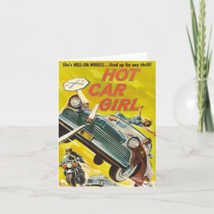 Vintage "Hot Car Girl" Note Card Feiertagskarte