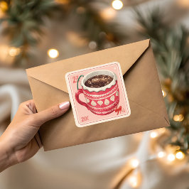 Vintage Hot Cocoa Christmas Quadratischer Aufkleber