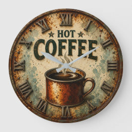 Vintage Hot Coffee Rustic Farmhouse Kitchen Große Wanduhr