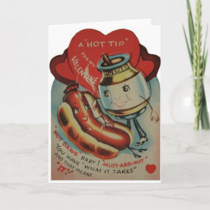 Vintage Hot Dog und Senf Valentinskarte Feiertagskarte