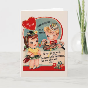 Vintage Hot Dog und Senf Valentinstag Feiertagskarte