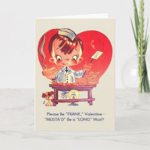 Vintage Hot Dog und Senf Valentinstag Feiertagskarte