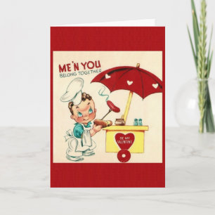 Vintage Hot Dog-Verkäufer Valentinstag Feiertagskarte