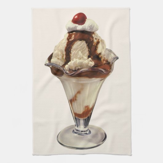 Vintage Hot Fudge Eiscreme-Sundae-Desserts Geschirrtuch (Vertikal)