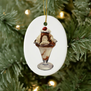 Vintage Hot Fudge Eiscreme-Sundae-Desserts Keramik Ornament