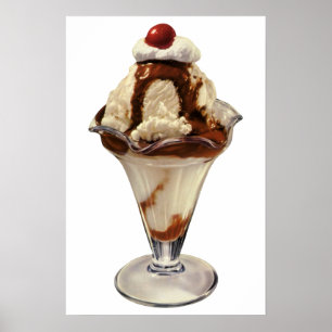 Vintage Hot Fudge Eiscreme-Sundae-Desserts Poster