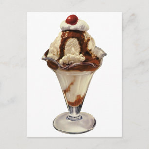 Vintage Hot Fudge Eiscreme-Sundae-Desserts Postkarte
