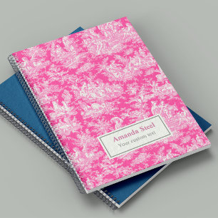 Vintage Hot Pink Französisches Land Toile De Jouy Notizblock