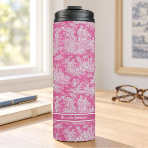 Vintage Hot Pink Französisches Toile de Jouy Muste Thermosbecher