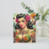 Vintage Hot Tattoo Girl Postkarte (Stehend Vorderseite)