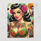Vintage Hot Tattoo Girl Postkarte (Vorderseite)