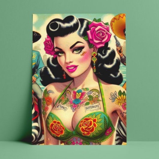 Vintage Hot Tattoo Girl Postkarte